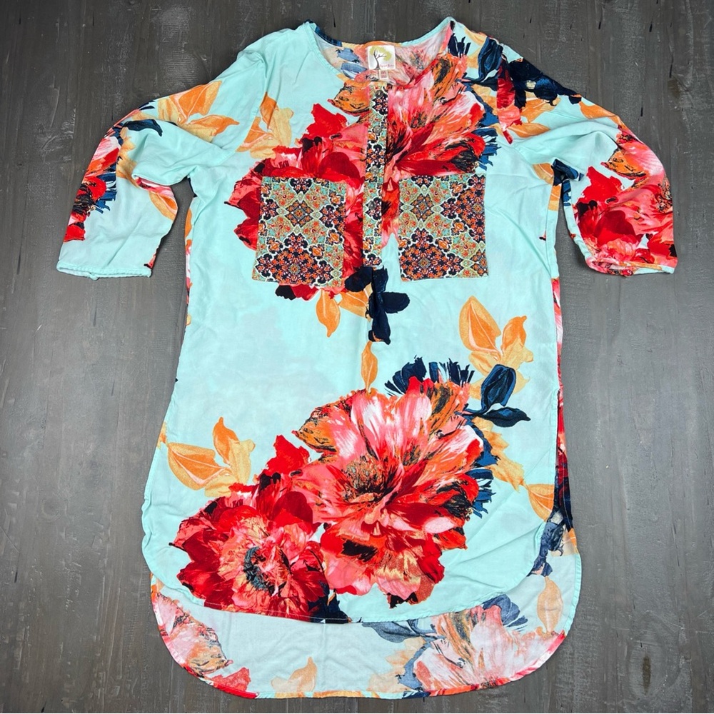 Fig & Flower by Anthropologie Women’s Medium Tunic Shirt Floral Boho